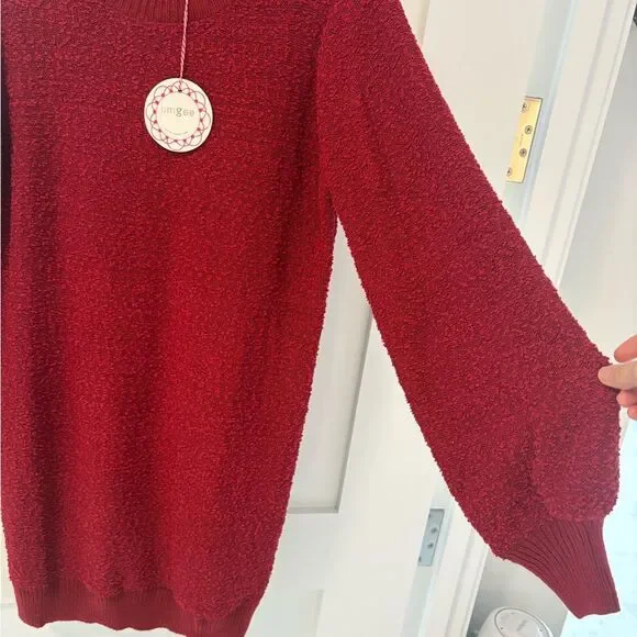 NWT Umgee Red Knit Sweater Dress – Long Sleeve Crewneck size Small - Picture 2 of 4